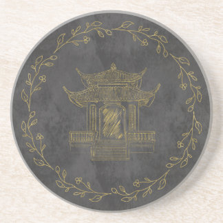 Dessous De Verre En Grès Elegant Gold Chinoiserie Floral Vintage Pagoda