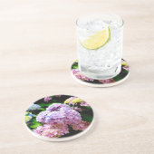 Dessous De Verre En Grès Elégant jardin rose violet bleu hydrangée fleurie (Côté)