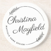 Dessous De Verre En Grès Élégant Laurel Feuilles Nom personnalisé Entrepris (Devant)