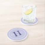 Dessous De Verre En Grès Élégant Lavande Purple Personnalisé Monogramme Ini<br><div class="desc">Élégant modèle de dessous de verre de boisson personnalisée ronde avec un monogramme de serif classique personnalisé initial en orange rouge avec votre nom dans le script de calligraphie blanc moderne contre un arrière - plan royal violet profond. Un simple cercle blanc encadre le design. Le jeu de couleurs peut...</div>