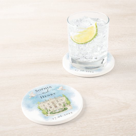 Dessous De Verre En Grès Élégant lieu | fleurs colombes Mariage Luxe (Côté)