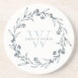 Dessous De Verre En Grès Élégant Mariage de monogramme de couronne de lauri<br><div class="desc">Si vous avez besoin d'une personnalisation supplémentaire,  n'hésitez pas à m'envoyer un message sur yellowfebstudio@gmail.com .</div>
