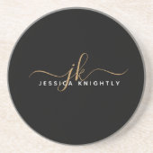 Dessous De Verre En Grès Élégant moderne Script Monogramme Initiales Black  (Devant)