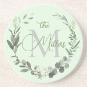 Dessous De Verre En Grès Élégant Monogramme Aquarelle Botanique Nom de fami (Devant)