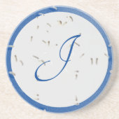 Dessous De Verre En Grès Élégant Monogramme bleu et gris (Devant)