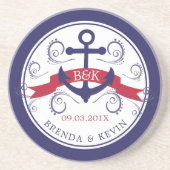 Dessous De Verre En Grès Élégant monogramme d'ancrage nautique tourbillonna (Devant)