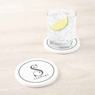 Dessous De Verre En Grès Élégant Monogramme Initial S, Nom Modifiable