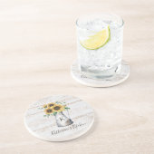 Dessous De Verre En Grès Élégant Monogramme Rustique Tournesol Eucalyptus (Côté)