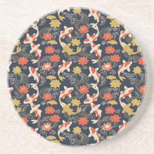 Dessous De Verre En Grès Élégant motif de carpe koï et de lotus