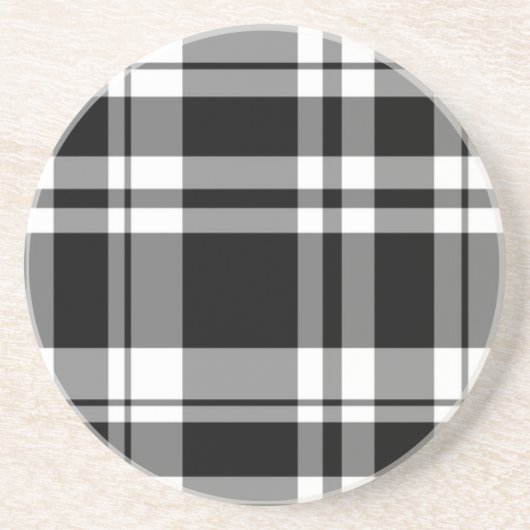 Dessous De Verre En Grès élégant motif en plaid blanc noir (Devant)