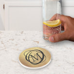 Dessous De Verre En Grès Élégant or brossé métal Monogramme élégant<br><div class="desc">Dessous de verre monogrammé élégant et unique en métal brossé noir et faux or. ASSISTANCE : Pour obtenir de l'aide sur la modification ou la personnalisation de la conception, le changement de couleur, le transfert de la conception vers un autre produit ou si vous souhaitez coordonner des éléments, contactez le...</div>