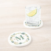 Dessous De Verre En Grès Elégant or Floral verdure Monogramme Wreath (Côté)