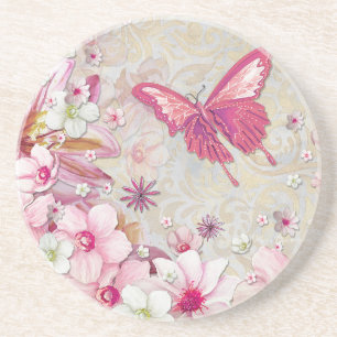 Dessous De Verre En Grès Élégant Papillon rose country moderne et éléga