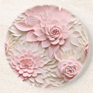 Dessous De Verre En Grès Élégant relief floral 3D incorporé