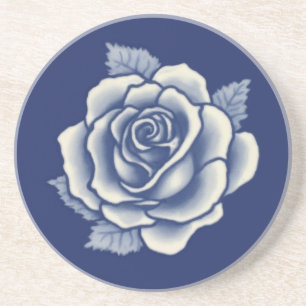 Dessous De Verre En Grès Élégant Romantique Chic Rose Bleue Florale Damassé