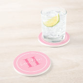 Dessous De Verre En Grès Élégant rose clair rond Monogramme personnalisé in (Côté)