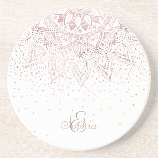 Dessous De Verre En Grès Elégant Rose Gold Dots Mandala (Devant)