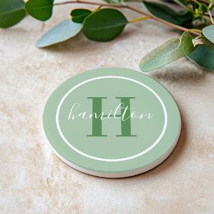 Dessous De Verre En Grès Élégant Sage Green Custom Monogramme initial
