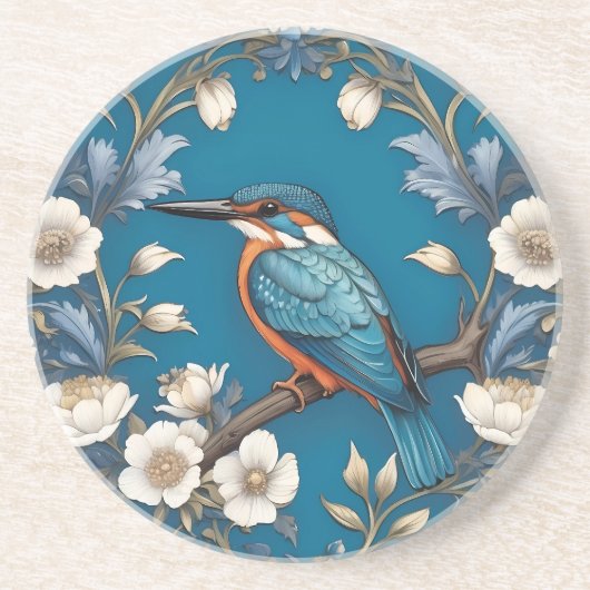 Dessous De Verre En Grès Élégant turquoise Kingfisher Bird Floral (Devant)