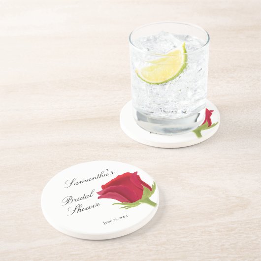 Dessous De Verre En Grès Élégante Baby Shower de rose rouge classe (Côté)