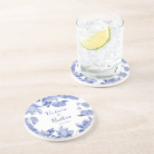 Dessous De Verre En Grès Elégante Chinoiserie Bleue Blanc Mariage Floral (Côté)