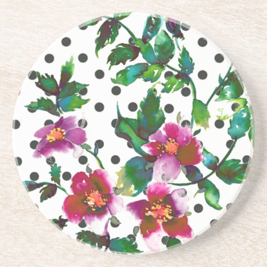 Dessous De Verre En Grès Elégante couleur magenta rose rose pois (Devant)