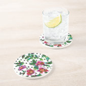 Dessous De Verre En Grès Elégante couleur magenta rose rose pois (Côté)