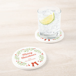 Dessous De Verre En Grès Élégante couronne de Noël et étoiles