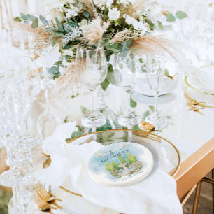 Dessous De Verre En Grès Elégante Fontaine   fleurs colombes Mariage Luxe