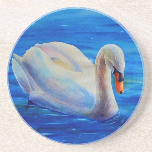 Dessous De Verre En Grès Elégante peinture d'aquarelle de cygne blanc (Devant)
