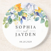 Dessous De Verre En Grès Elégante pierre mariage jaune fleuri (Devant)