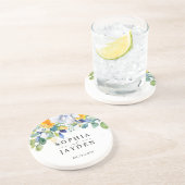 Dessous De Verre En Grès Elégante pierre mariage jaune fleuri (Côté)