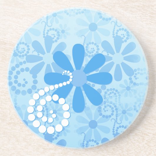 Dessous De Verre En Grès Elégante Turquoise Bleu Floral Retro Fleurs margue (Devant)