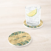 Dessous De Verre En Grès Élégants Feuilles vert et or (Côté)