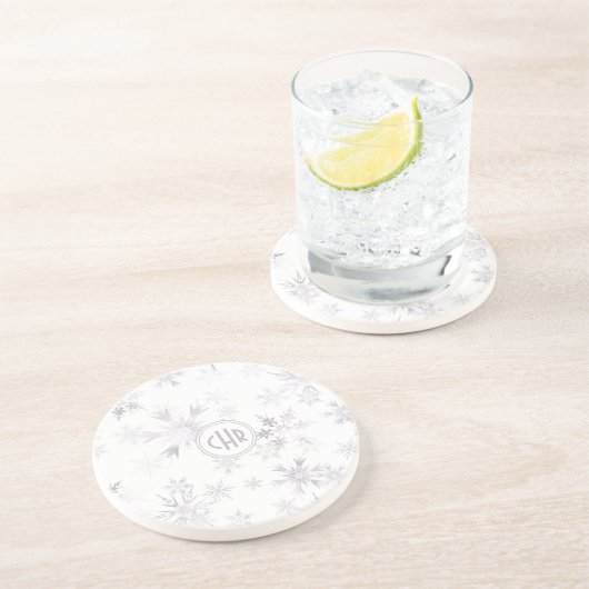 Dessous De Verre En Grès Élégants flocons blancs d'hiver (Côté)