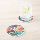 Dessous De Verre En Grès Éléments de la nature, Icônes de style rétro. (Côté)