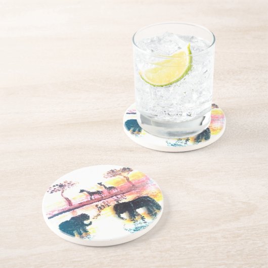 Dessous De Verre En Grès Éléphant, art de coucher du soleil de safari de (Côté)