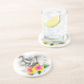 Dessous De Verre En Grès Eléphant avec Hibiscus Design (Côté)