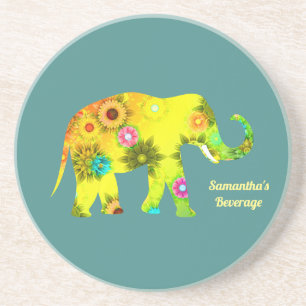Dessous De Verre En Grès Éléphant floral psychédélique personnalisé