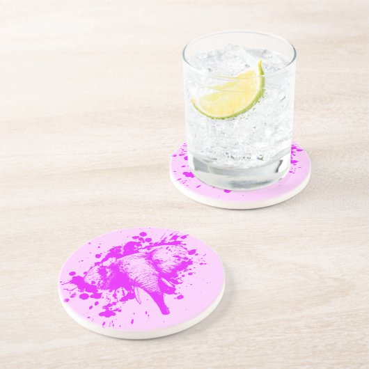 Dessous De Verre En Grès Eléphant rose en colère (Côté)