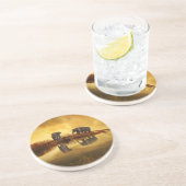 Dessous De Verre En Grès Eléphants asiatiques en Thaïlande sous un coucher (Côté)