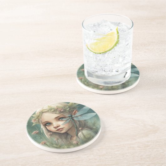 Dessous De Verre En Grès Elfe et libellule 3 (Côté)