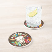 Dessous De Verre En Grès Emblème amérindien de crâne de bison (Côté)