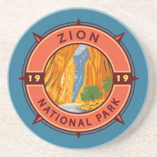 Dessous De Verre En Grès Emblème de la boussole rétro du parc national Zion