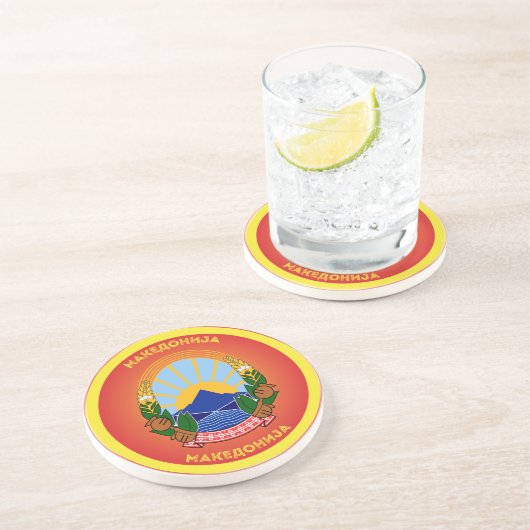 Dessous De Verre En Grès Emblème national de la Macédoine du Nord en forme (Côté)