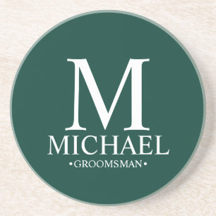 Dessous De Verre En Grès Emerald Personnalisé Monogramme et nom Groomsman