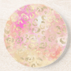 Dessous De Verre En Grès Empreinte de léopard Gold Pink Glam