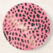 Dessous De Verre En Grès Empreinte de léopard noir rose Abstrait (Devant)