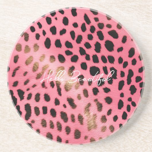 Dessous De Verre En Grès Empreinte de léopard noir rose Abstrait (Devant)