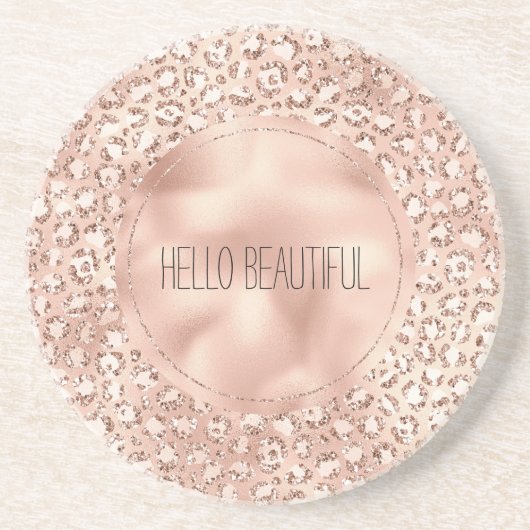 Dessous De Verre En Grès Empreinte de léopard Peach Rose Gold Blush Pink Gl (Devant)